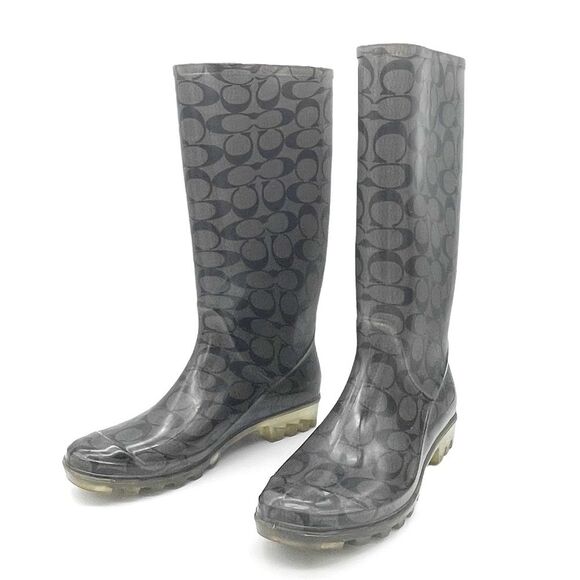 Coach Signature C Rainboot Gray & Black Outdoor Rubber Galosh Women’s Size 9 - Picture 1 of 16